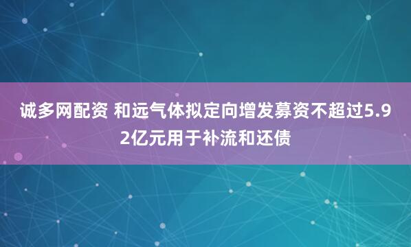 诚多网配资 和远气体拟定向增发募资不超过5.92亿元用于补流和还债